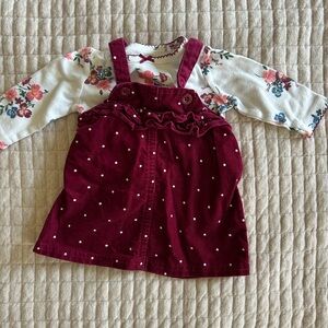 Floral Long Sleeve with Burgundy Pinafore Dress